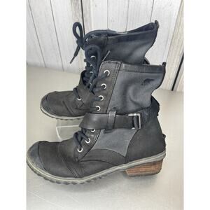 Sorel Boots Womens Slimboot Black Lined Lace Up Mid Calf Snow Shoes Size 8